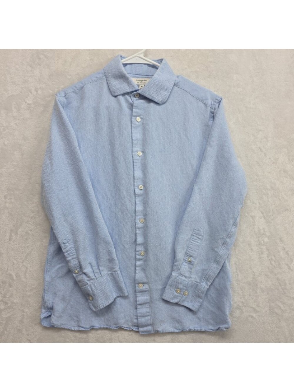 Banana Republic Slim Linen Rayon Blend Button Front Shirt Mens Med Light Blue